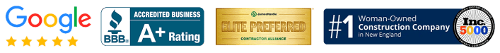Coastal Windows and Exteriors certifications including Google 5 star reviews BBB accreditation James Hardie Elite Preferred and Inc 5000 award
