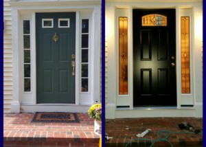 before and after picture of front door by coastal windows and exteriors