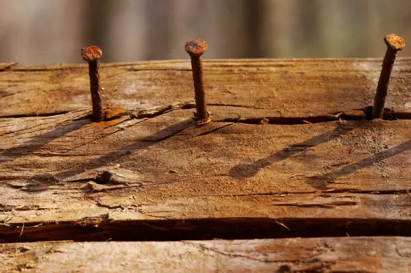 rusty nails on old wood siding