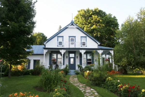 Well-maintained historic home demonstrating a home maintenance checklist with cared-for siding, roofing, landscaping, and exterior features.