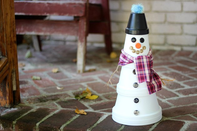 outdoor clay pot snowman
