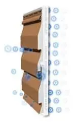 Cross-section diagram of house wrap for vinyl siding with weather protection and insulation layers