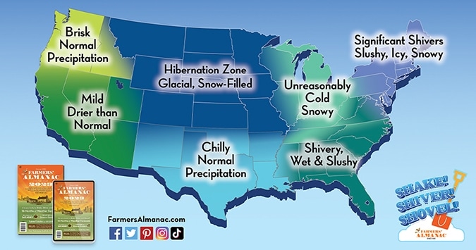 United States Winter Weather Map from Farmers Almanac 