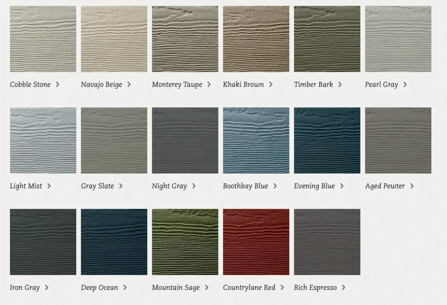 palette of james hardie siding colors from statement collection with multiple color options