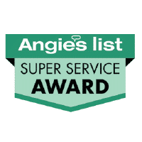 Angies List Super Service Award badge with a green and black color scheme.