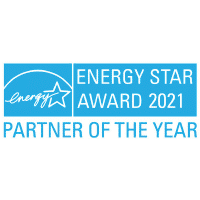 Blue and white logo displaying Energy Star Award 2021 and Partner of the Year with an energy star symbol.