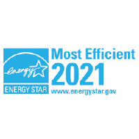 Blue and white label with the ENERGY STAR logo and the text: Most Efficient 2021. The website www.energystar.gov is also displayed.