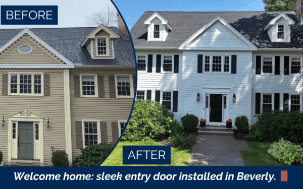 Front door installation in Beverly, North Shore by Coastal Windows & Exteriors showcasing an energy-efficient, secure entry solution that resolves draft issues and enhances curb appeal.