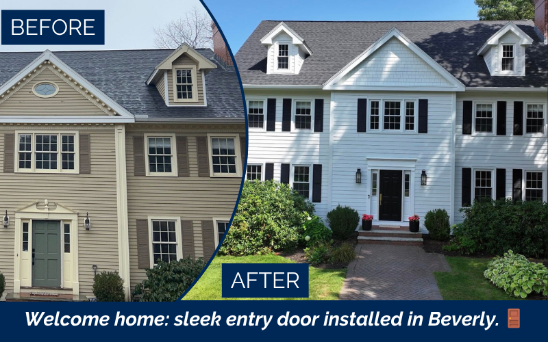 Front door installation in Beverly, North Shore by Coastal Windows & Exteriors showcasing an energy-efficient, secure entry solution that resolves draft issues and enhances curb appeal.