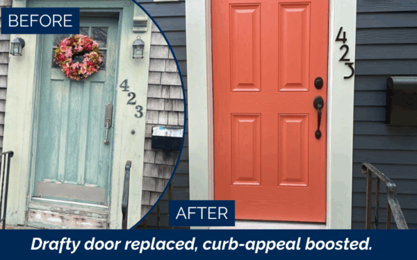 Beautiful front door replacement in Beverly, North Shore by Coastal Windows & Exteriors enhancing curb appeal and security for a New England home.