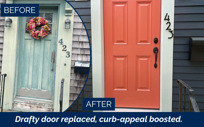Beautiful front door replacement in Beverly, North Shore by Coastal Windows & Exteriors enhancing curb appeal and security for a New England home.