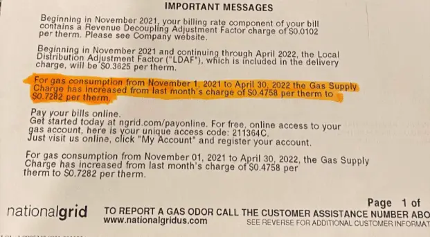 National Grid costs in Massachusetts natural gas bill Beverly MA North Shore Essex County