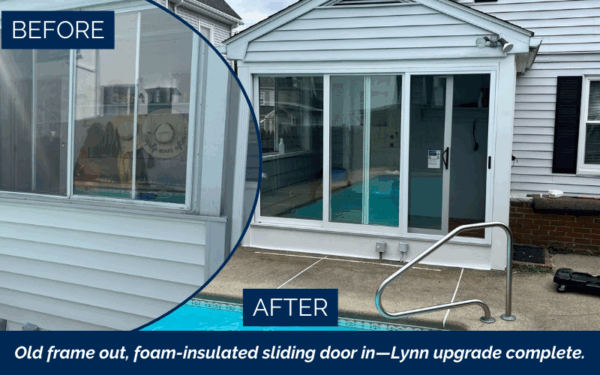 Sliding patio door replacement in Lynn, North Shore by Coastal Windows & Exteriors resolving draft issues and improving access to outdoor space.