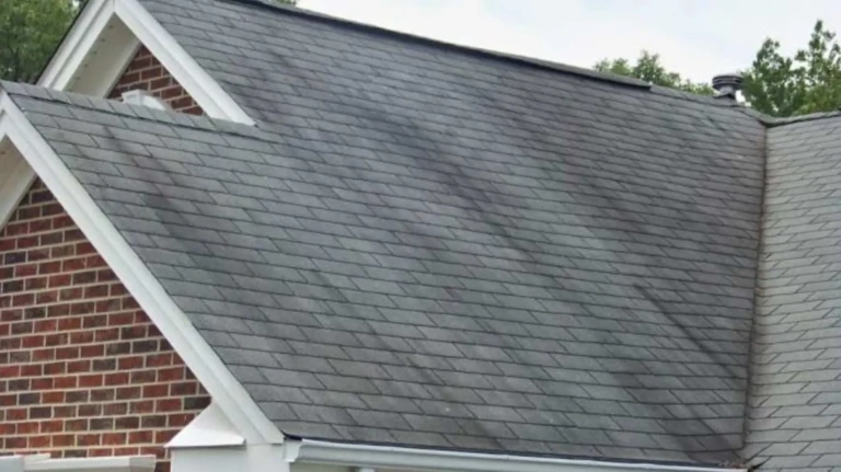 Black streaks and algae on roof shingles showing why homeowners should schedule a professional roof inspection in Beverly, MA.