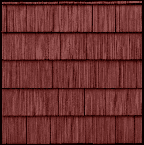 Red-colored, overlapping rectangular roof shingles arranged in neat horizontal rows evoke the charming rooftops of a luminary Christmas village, creating a textured and uniform pattern.