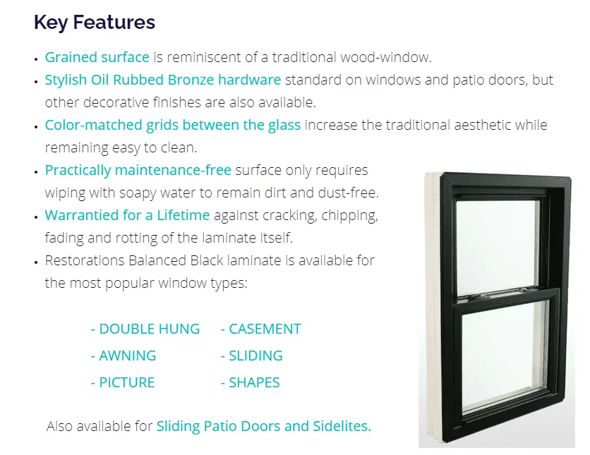 key features of black vinyl windows