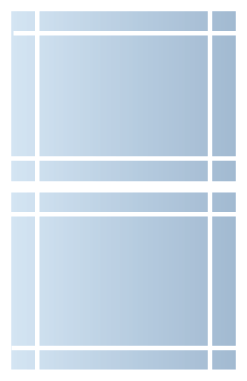 A grid pattern with a gradient from light blue on the left to darker blue on the right, comprising two large rectangles in the center surrounded by smaller rectangles on the top, bottom, and sides.