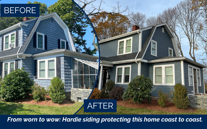 James Hardie siding installation in Beverly MA by Coastal Windows & Exteriors — expert siding replacement Beverly MA, durable James Hardie siding Beverly MA, exterior siding company North Shore MA.