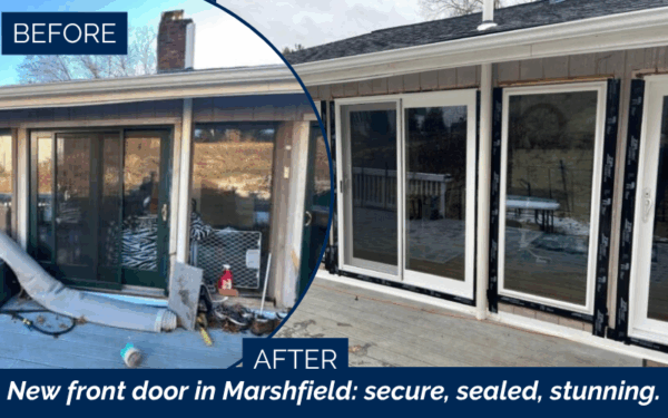 High-performance ProVia steel entry door with sidelite and transom installed in Marshfield MA for energy efficiency, security and curb appeal. Marshfield MA entry door installation, ProVia steel entry door Marshfield, energy efficient front door Marshfield, entry door replacement Marshfield MA