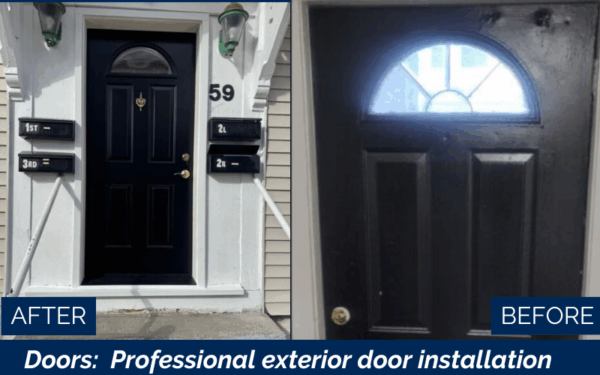 Before and after entry door installation in Lawrence, Massachusetts by Coastal Windows & Exteriors
