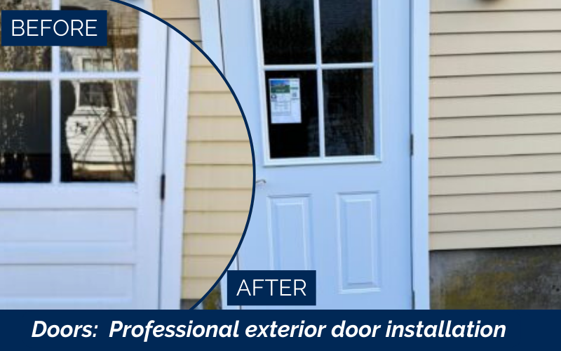 Entry door installation by Coastal Windows & Exteriors in Newburyport, MA—designed for improved energy efficiency, aesthetic value, and a precise, weather-sealed fit.