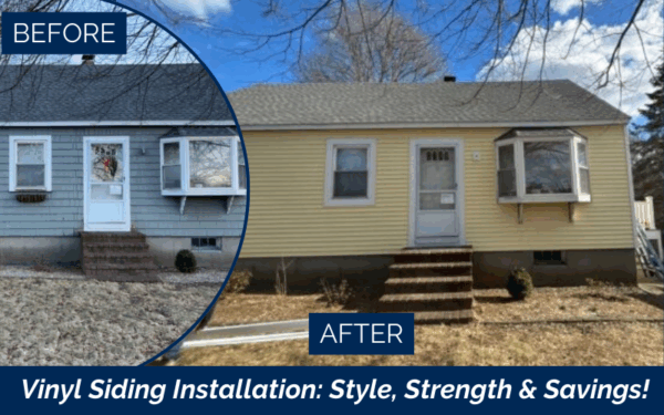 Vinyl siding installation in Beverly, MA by Coastal Windows & Exteriors—CertainTeed MainStreet D4 in Autumn Yellow replacing old cedar shingle siding for improved durability and appearance.