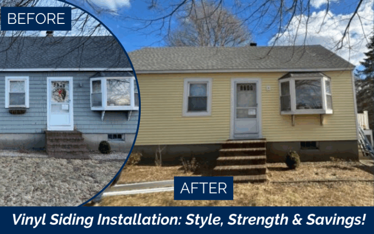 Vinyl siding installation in Beverly, MA by Coastal Windows & Exteriors—CertainTeed MainStreet D4 in Autumn Yellow replacing old cedar shingle siding for improved durability and appearance.