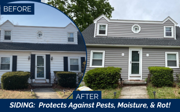 Home with aging siding being evaluated using a siding inspection checklist to identify insulation and exterior performance issues.