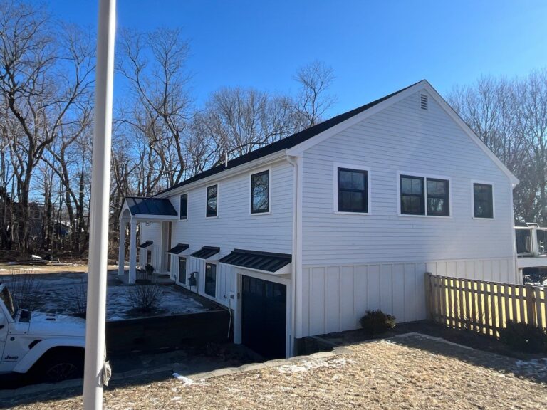 James Hardie siding installation Duxbury premium fiber cement plank profile on South Shore residence