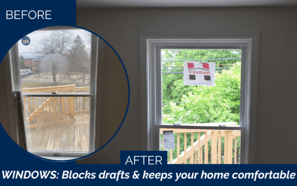 Replacement windows before and after installation in Ipswich MA, North Shore, Essex County