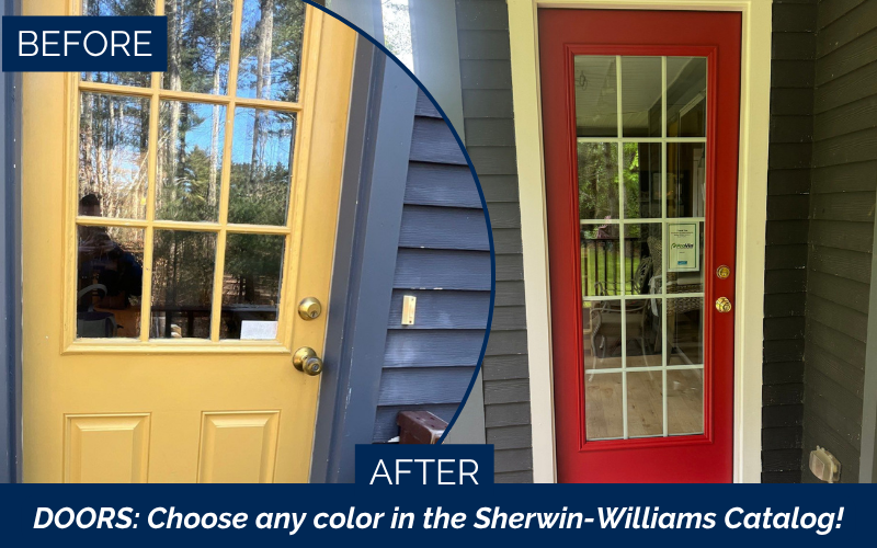 Energy-efficient entry doors installed in Plymouth MA, Plymouth County, by Coastal Windows & Exteriors for enhanced security, insulation, and curb appeal
