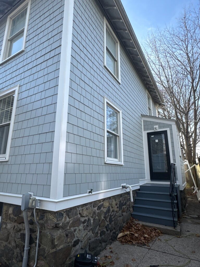James Hardie siding contractors Swampscott MA finished shake siding work on North Shore residence