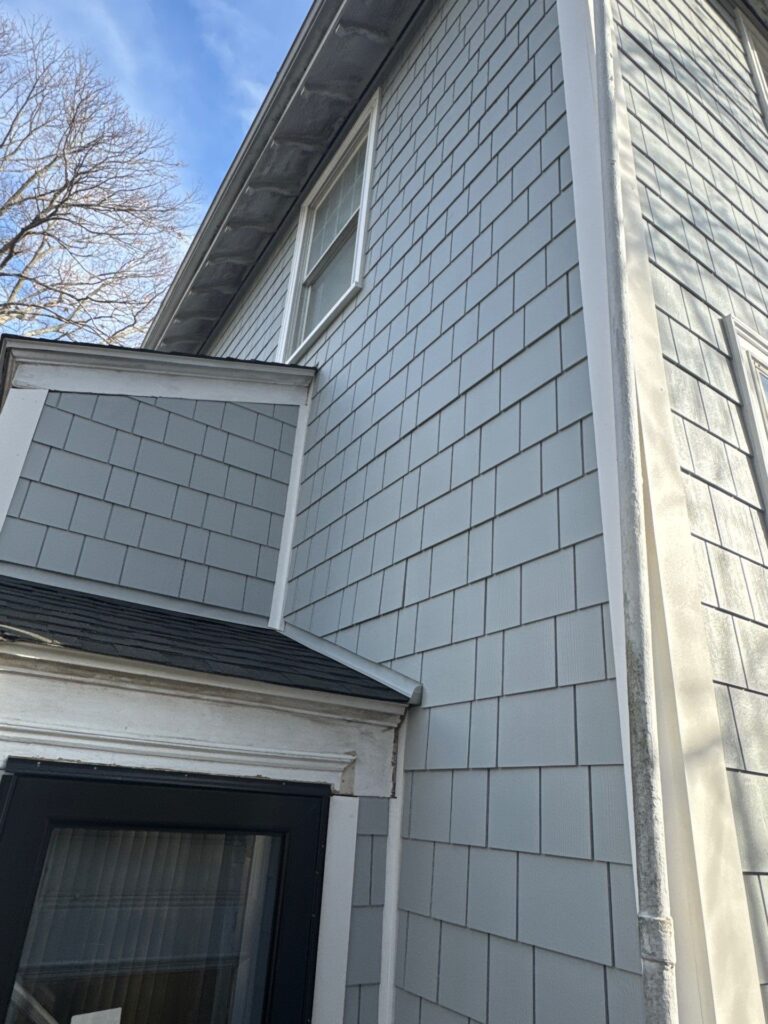 James Hardie siding replacement Swampscott featuring premium shake siding in Light Mist