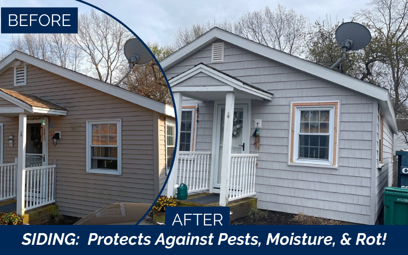 Vinyl siding installation before and after transformation in Hampton NH, Seacoast, Rockingham County