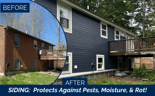 James Hardie deep ocean siding before and after transformation in Lee NH, Seacoast, Strafford County