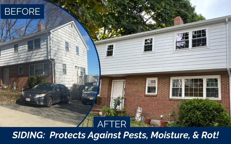James Hardie arctic white plank siding before and after transformation in Chelsea MA, Greater Boston, Suffolk County