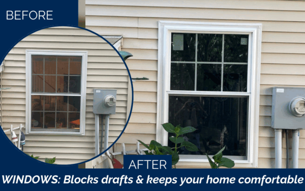 Replacement windows before and after transformation in York ME, Southern Maine, York County
