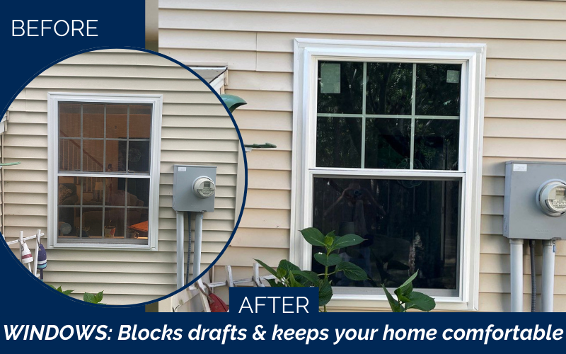 Replacement windows before and after transformation in York ME, Southern Maine, York County
