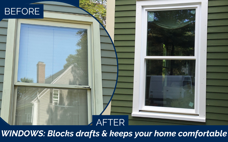 Window replacement before and after transformation for energy efficiency in Hampton NH, Seacoast, Rockingham County
