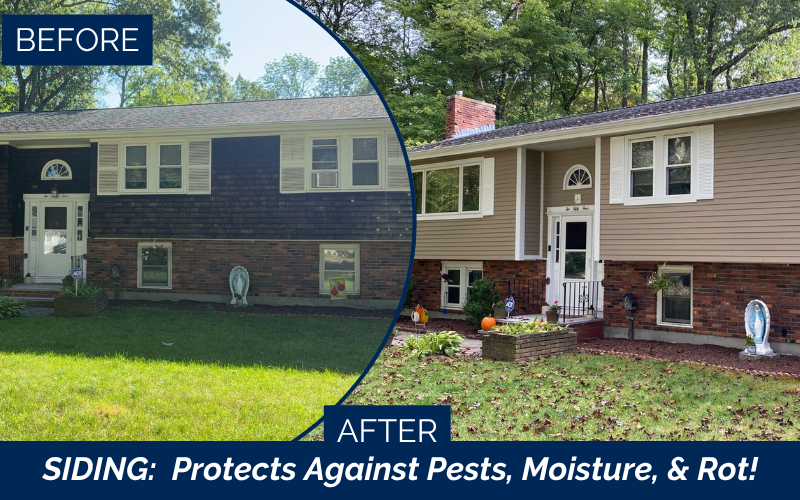 James Hardie shake installation before and after transformation for curb appeal in Holbrook MA, South Shore, Norfolk County