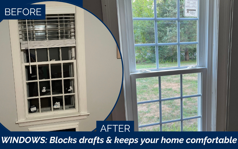 Window replacement before and after transformation for energy efficiency in Topsfield MA, North Shore, Essex County