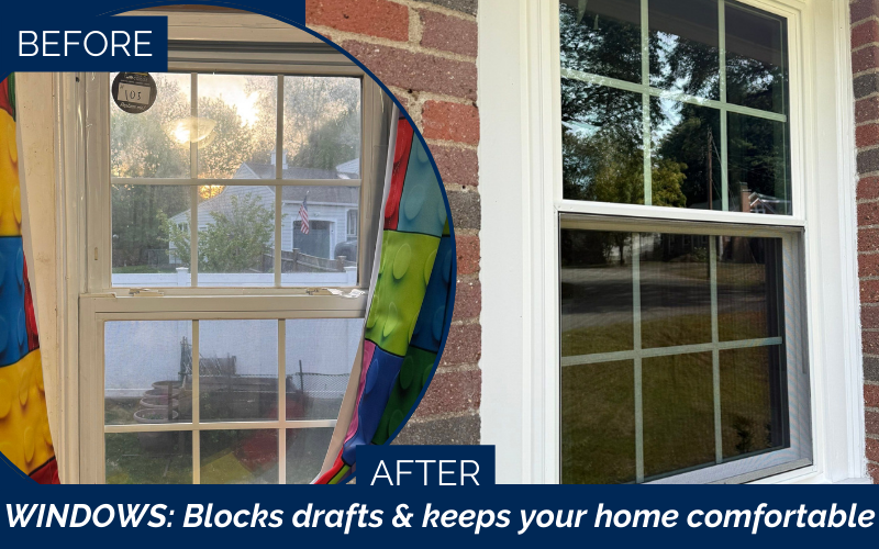 Before and after window transformation by window contractor in Wenham MA, North Shore, Essex County