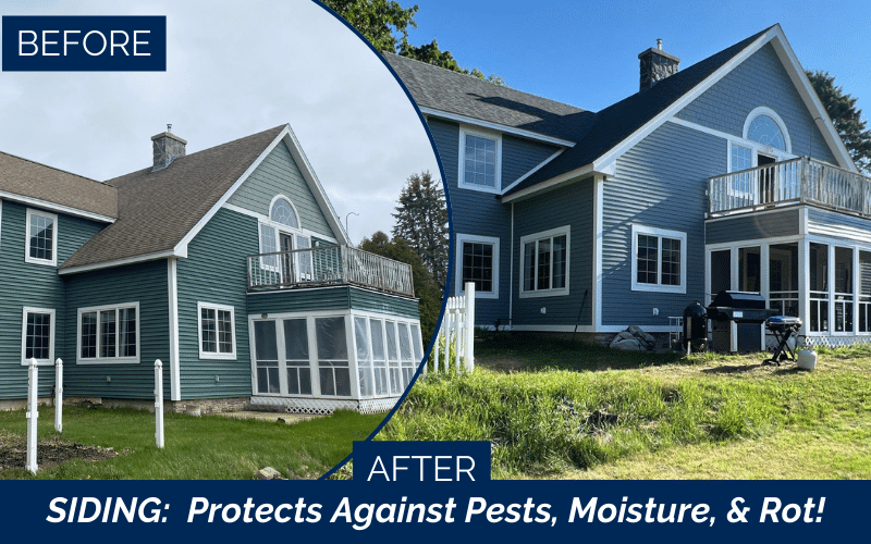 Before and after James Hardie siding replacement in Kittery ME by certified installers.