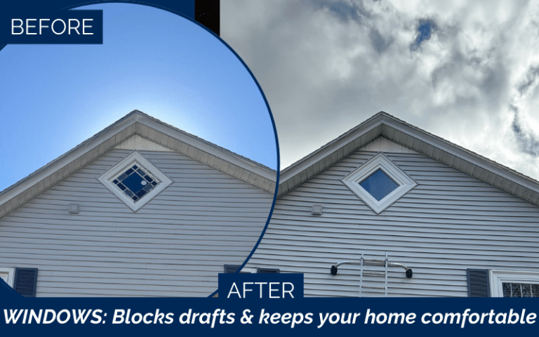 Before and after specialty trapezoid window installation in Manchester NH.