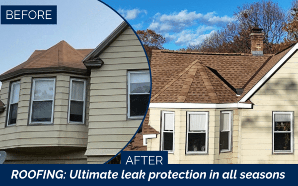 Before and after roof replacement in Worcester MA by a professional roofing company.