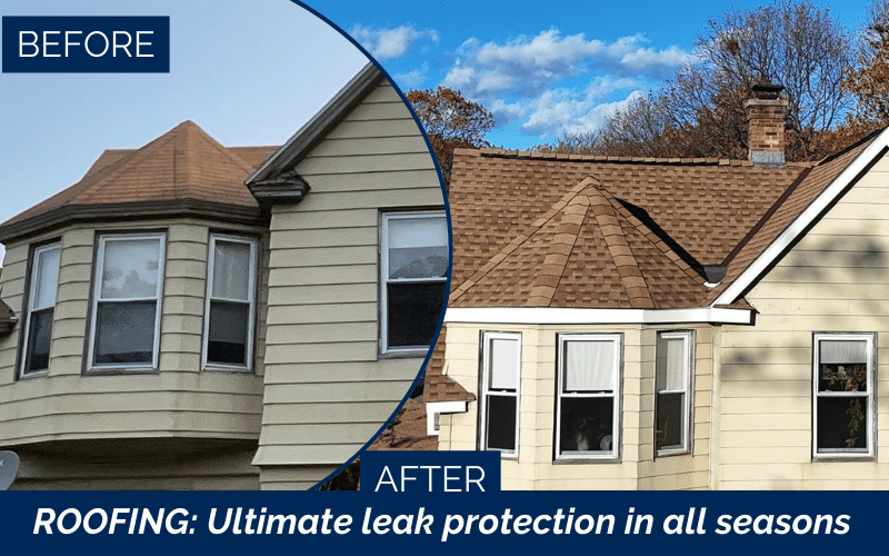 Before and after roof replacement in Worcester MA by a professional roofing company.