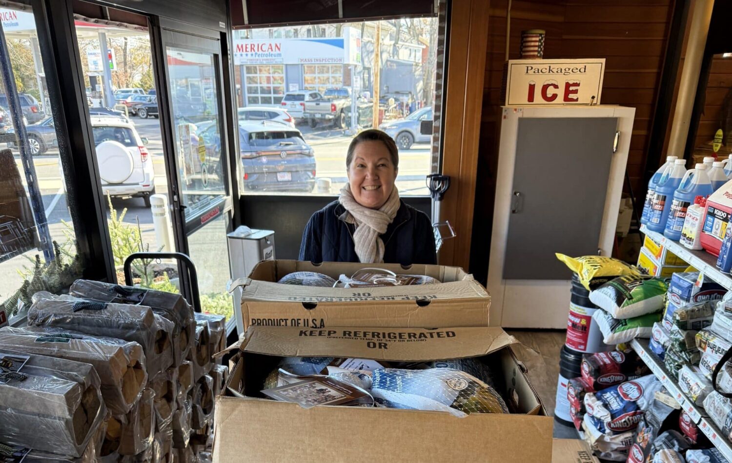 Volunteers preparing 50 turkey pickups in Franklin MA