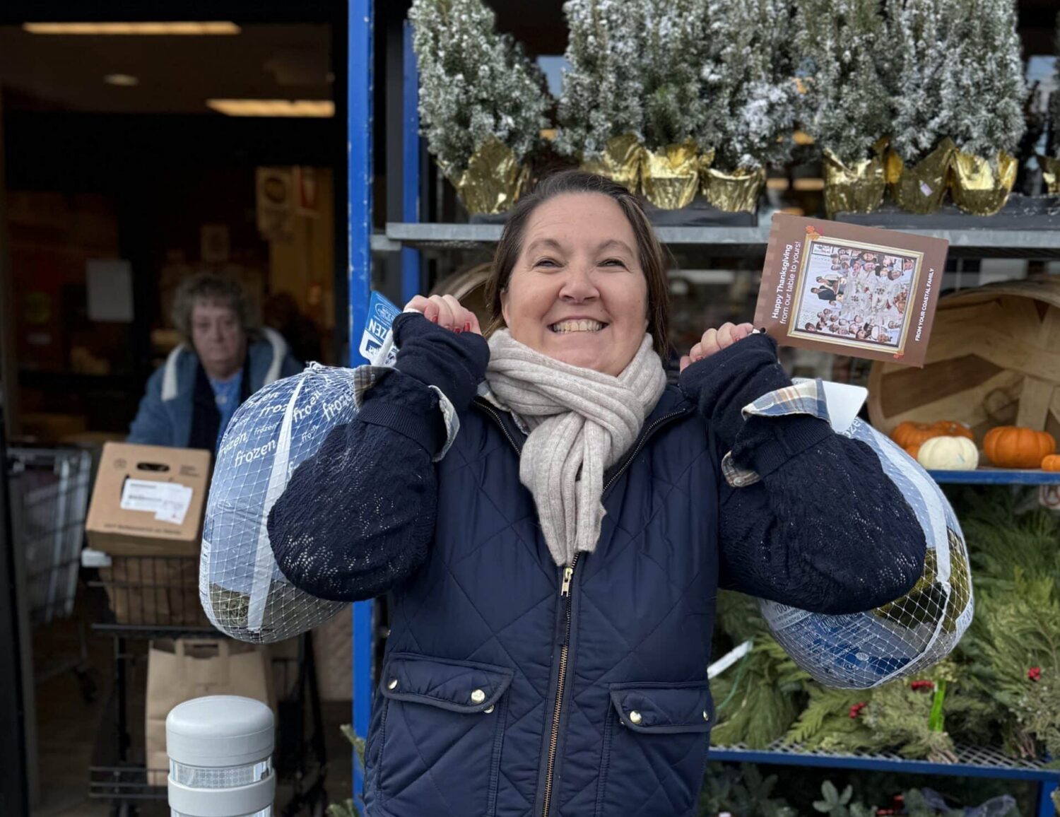 Stephanie Vanderbilt delivering turkey donations in Holliston MA