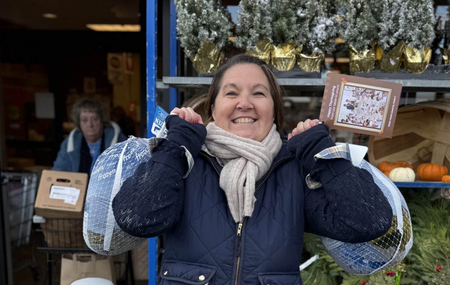 Stephanie Vanderbilt delivering turkey donations in Milford MA