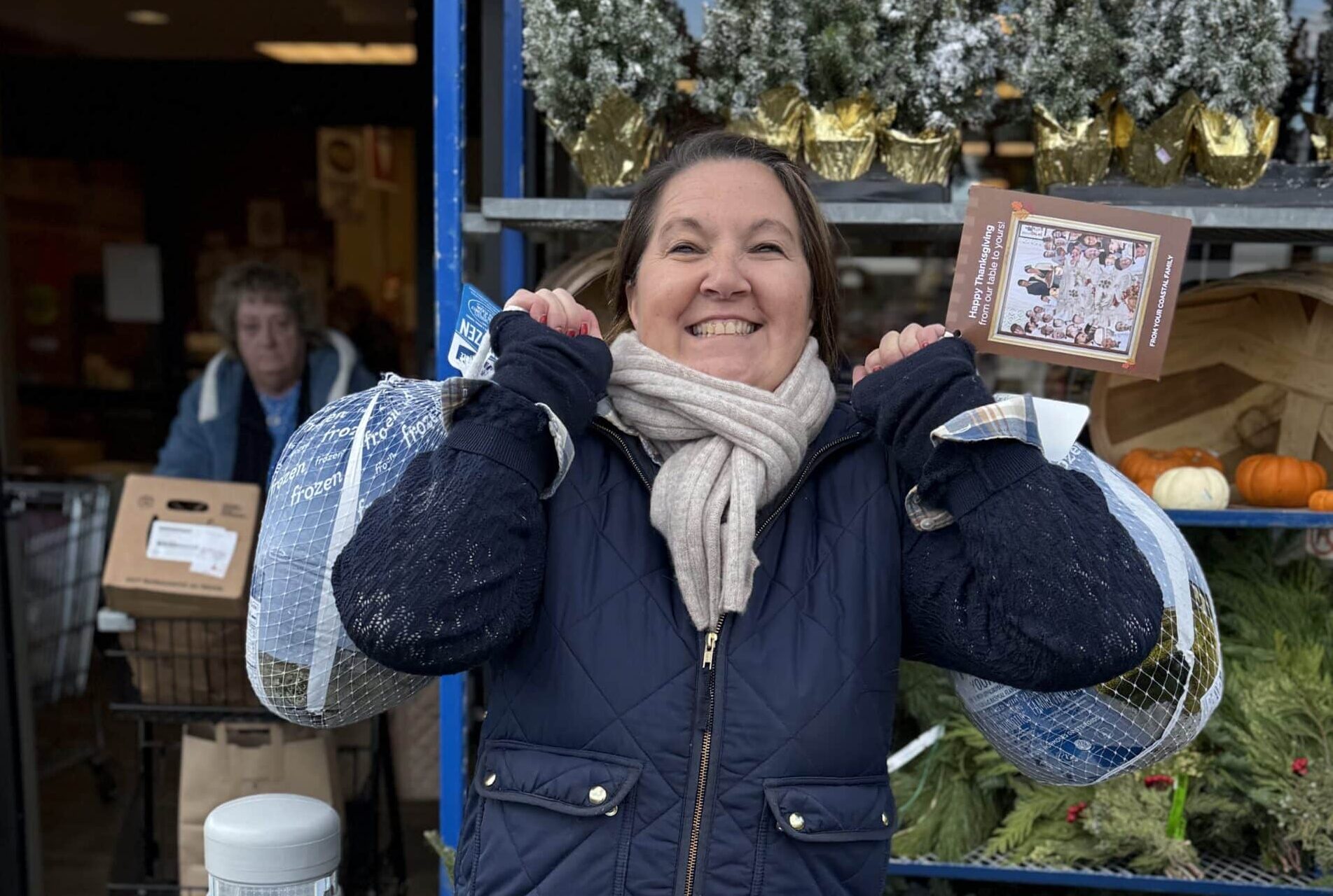 Stephanie Vanderbilt delivering turkey donations in Salem MA